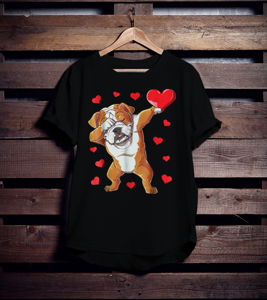 Dabbing English Bulldog Valentines Day Dog Heart Boys16 Romantic Gesture T-Shirt