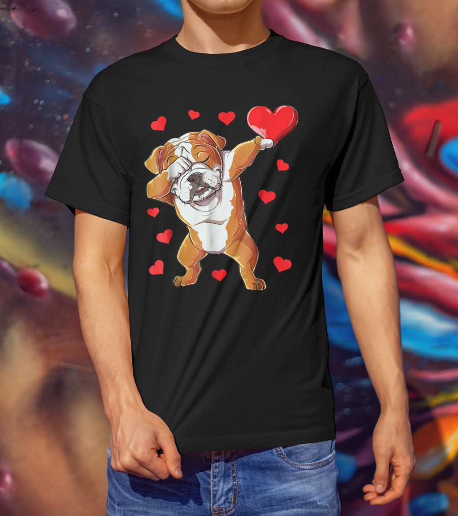 Dabbing English Bulldog Valentines Day Dog Heart Boys16 Romantic Gesture T-Shirt