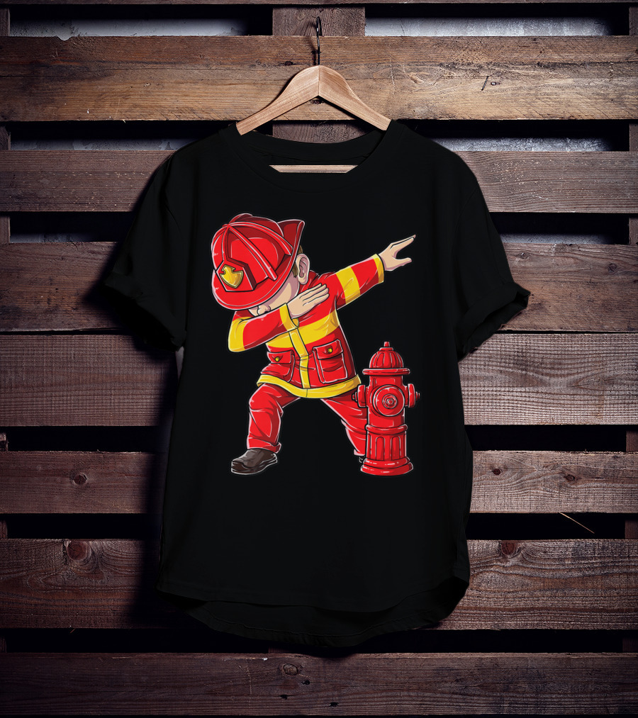 Dabbing Firefighter With Fire Hydrant Dab Dance Funny T-Shirt
