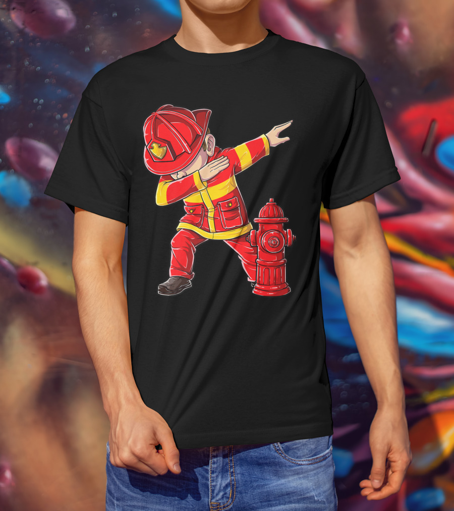 Dabbing Firefighter With Fire Hydrant Dab Dance Funny T-Shirt