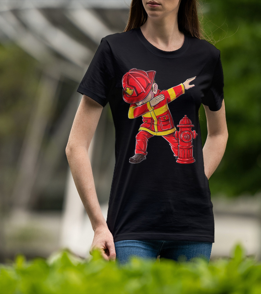 Dabbing Firefighter With Fire Hydrant Dab Dance Funny T-Shirt
