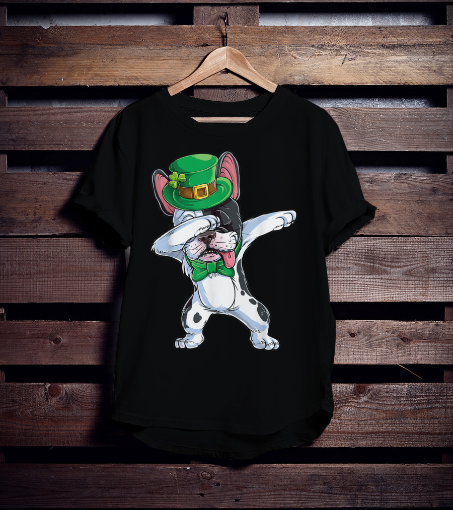 Dabbing French Bulldog St Patricks Day Leprechaun Hat Bow Tie T-Shirt