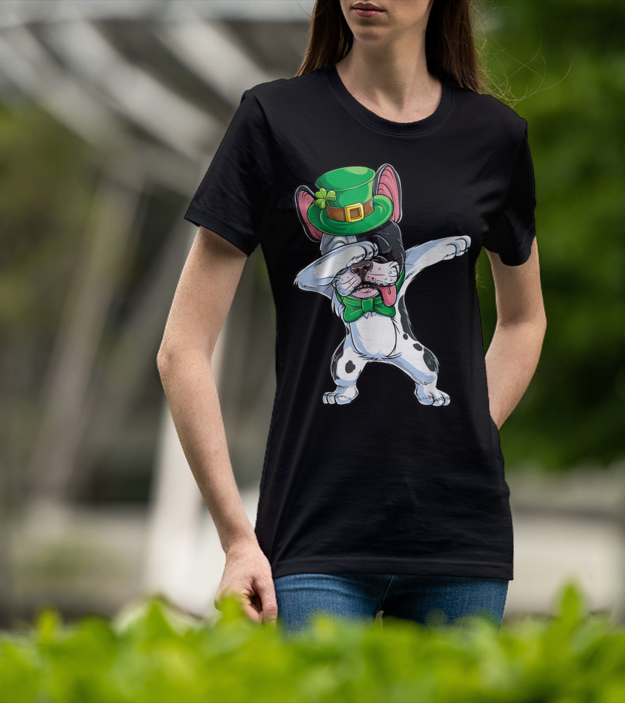 Dabbing French Bulldog St Patricks Day Leprechaun Hat Bow Tie T-Shirt