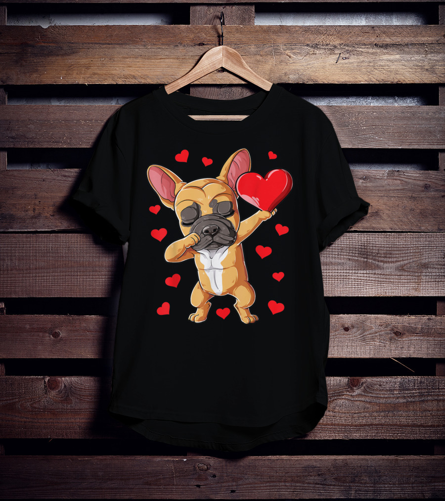 Dabbing French Bulldog Valentine’s Day Dog Heart Boys10 Red Hearts T-Shirt