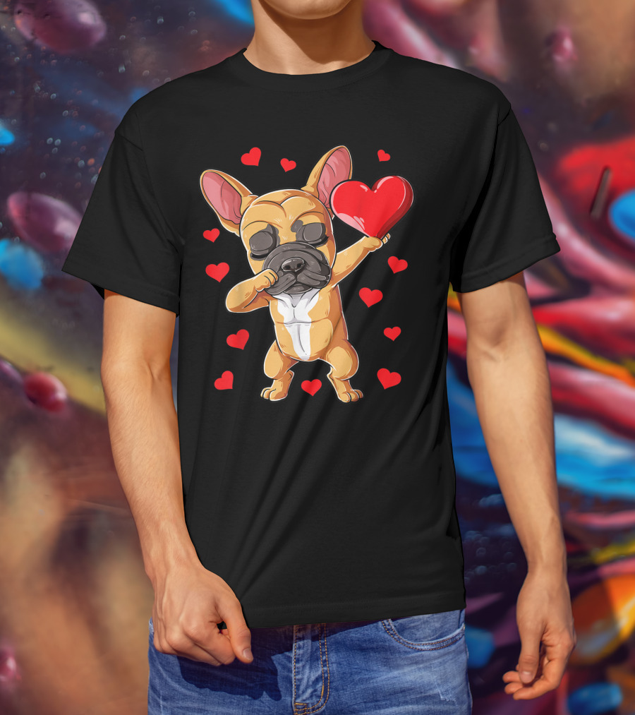Dabbing French Bulldog Valentine’s Day Dog Heart Boys10 Red Hearts T-Shirt