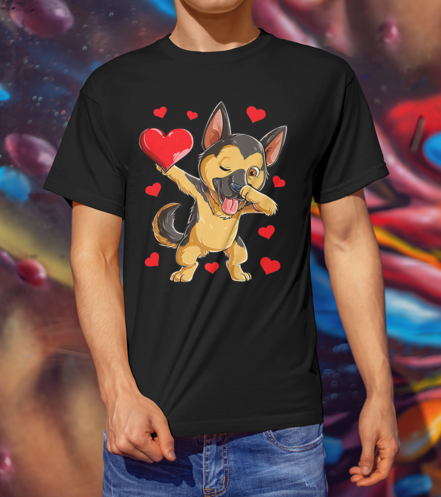 German Shepherd Dabbing Valentine Dog Heart Boys T-Shirt