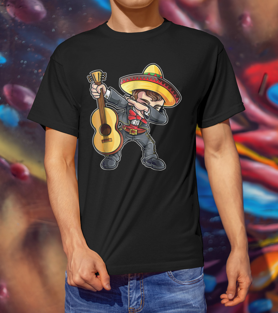 Dabbing Mariachi Guitar Cinco De Mayo Dab Men Kids Sombrero T-Shirt
