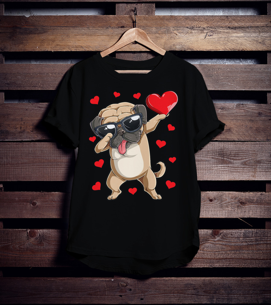 Valentines Day Dog Lover Heart Dabbing Pug Boys Love10 T-Shirt