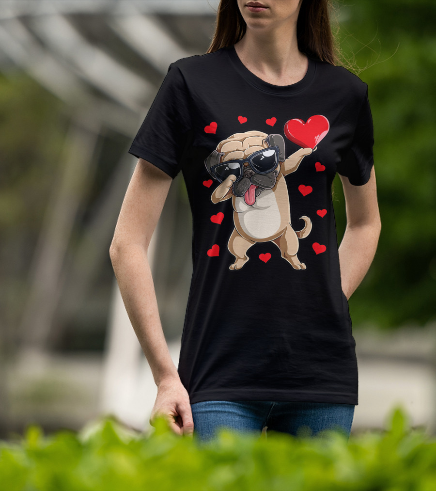 Valentines Day Dog Lover Heart Dabbing Pug Boys Love10 T-Shirt