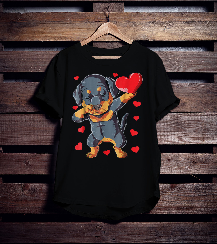Valentines Day Dabbing Rottweiler Heart Dog Lover Boys15 T-Shirt