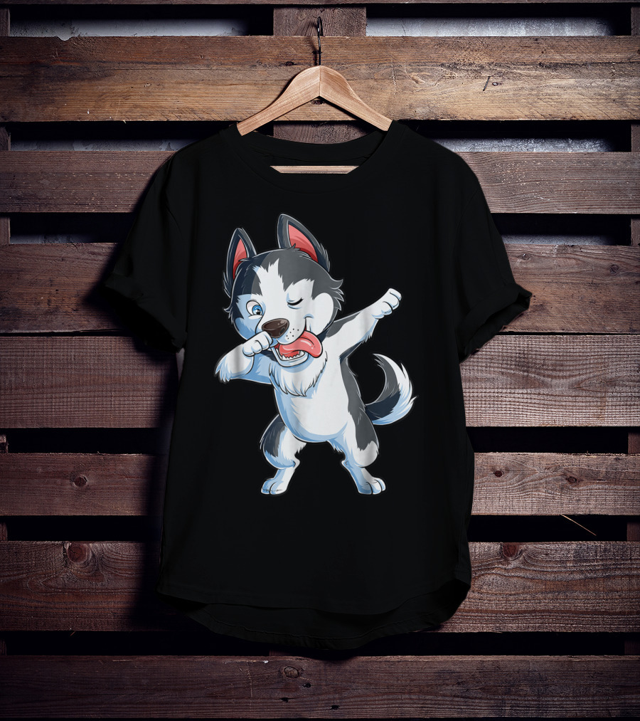 Dabbing Siberian Husky Boys Dab Dance Puppy Lover15 Cartoon Puppy Dance Move T-Shirt