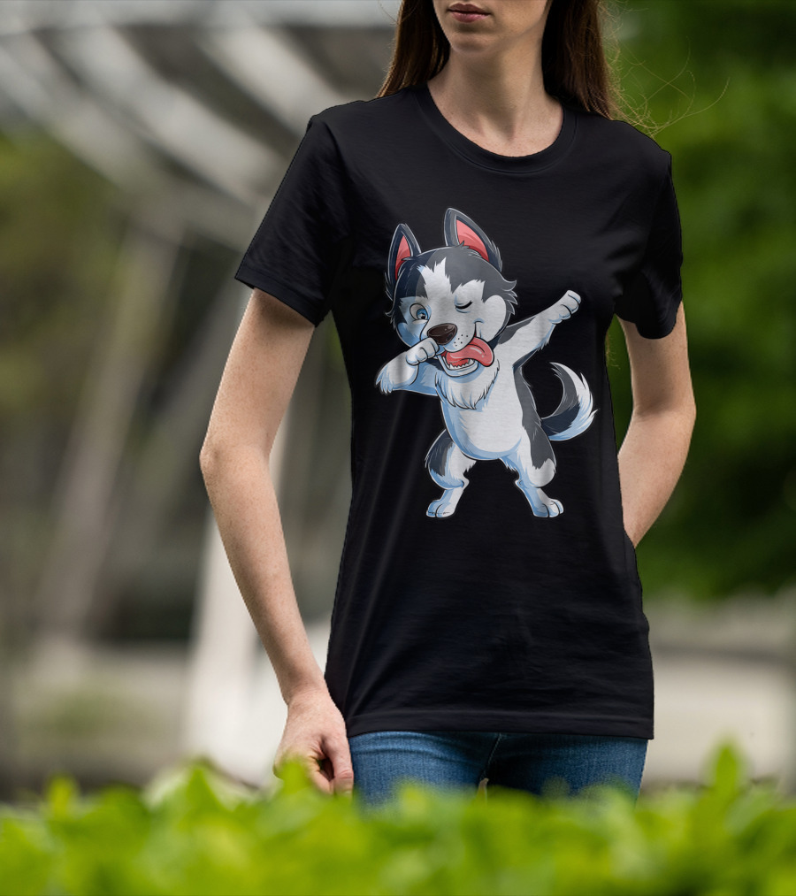 Dabbing Siberian Husky Boys Dab Dance Puppy Lover15 Cartoon Puppy Dance Move T-Shirt
