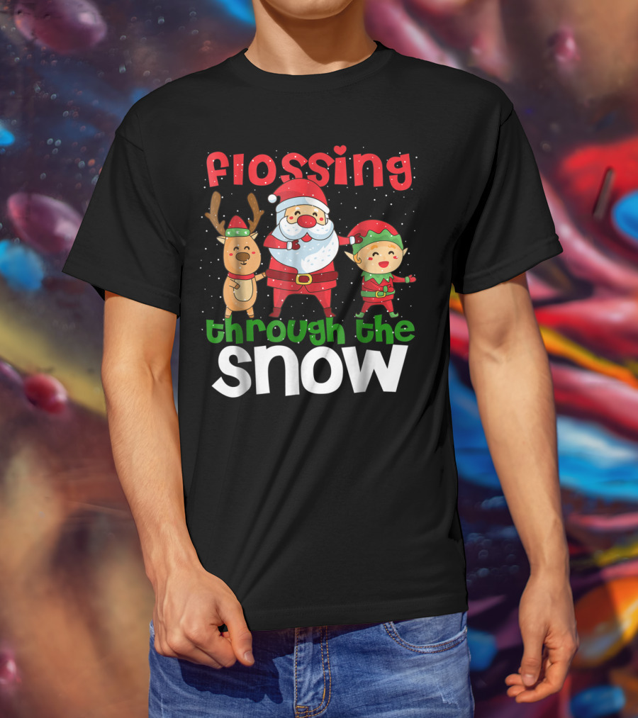 Flossing Through The Snow Santa Reindeer Elf Gingerbread10 T-Shirt