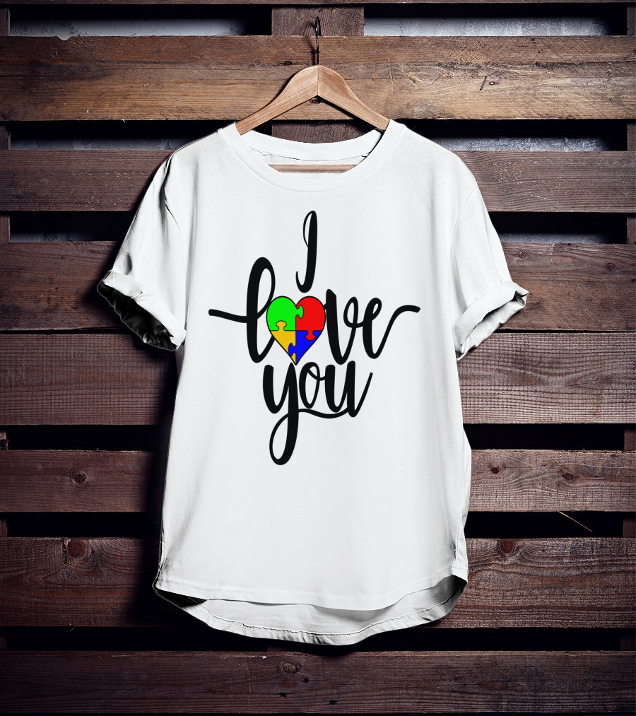 Autism Puzzle Heart I Love You Son Daughter Mom Dad T-Shirt