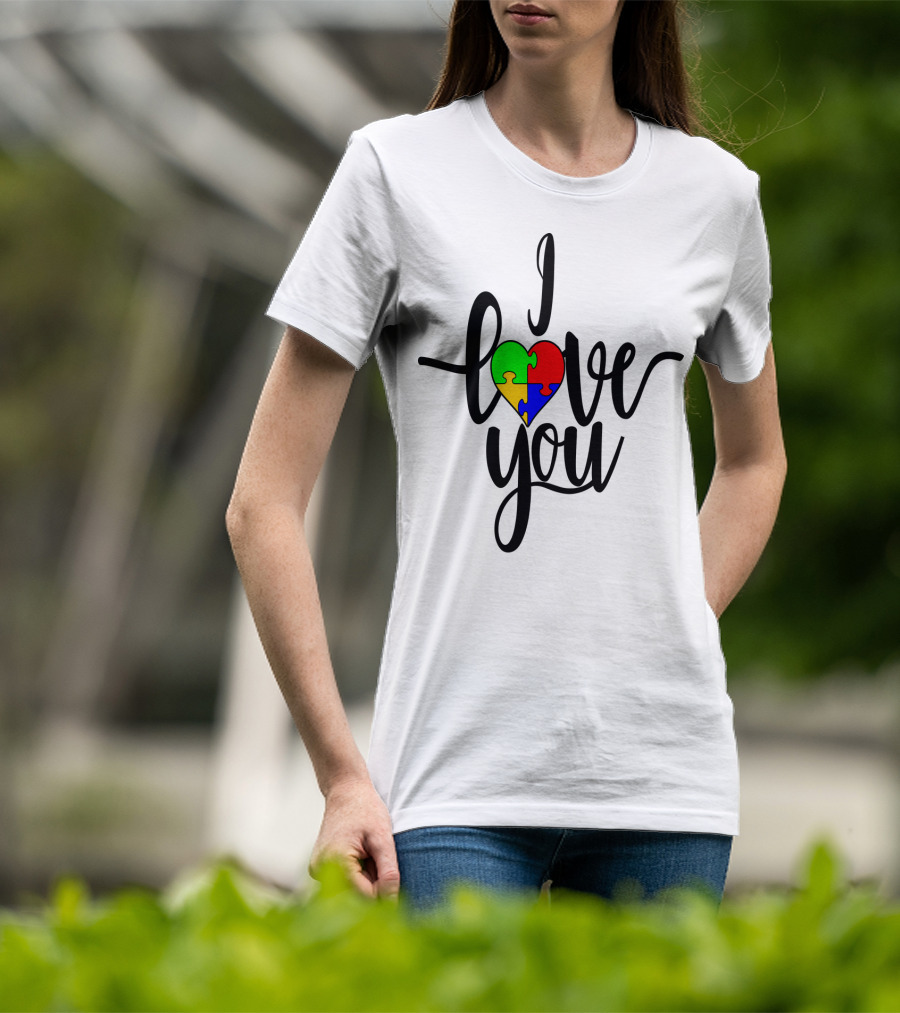 Autism Puzzle Heart I Love You Son Daughter Mom Dad T-Shirt