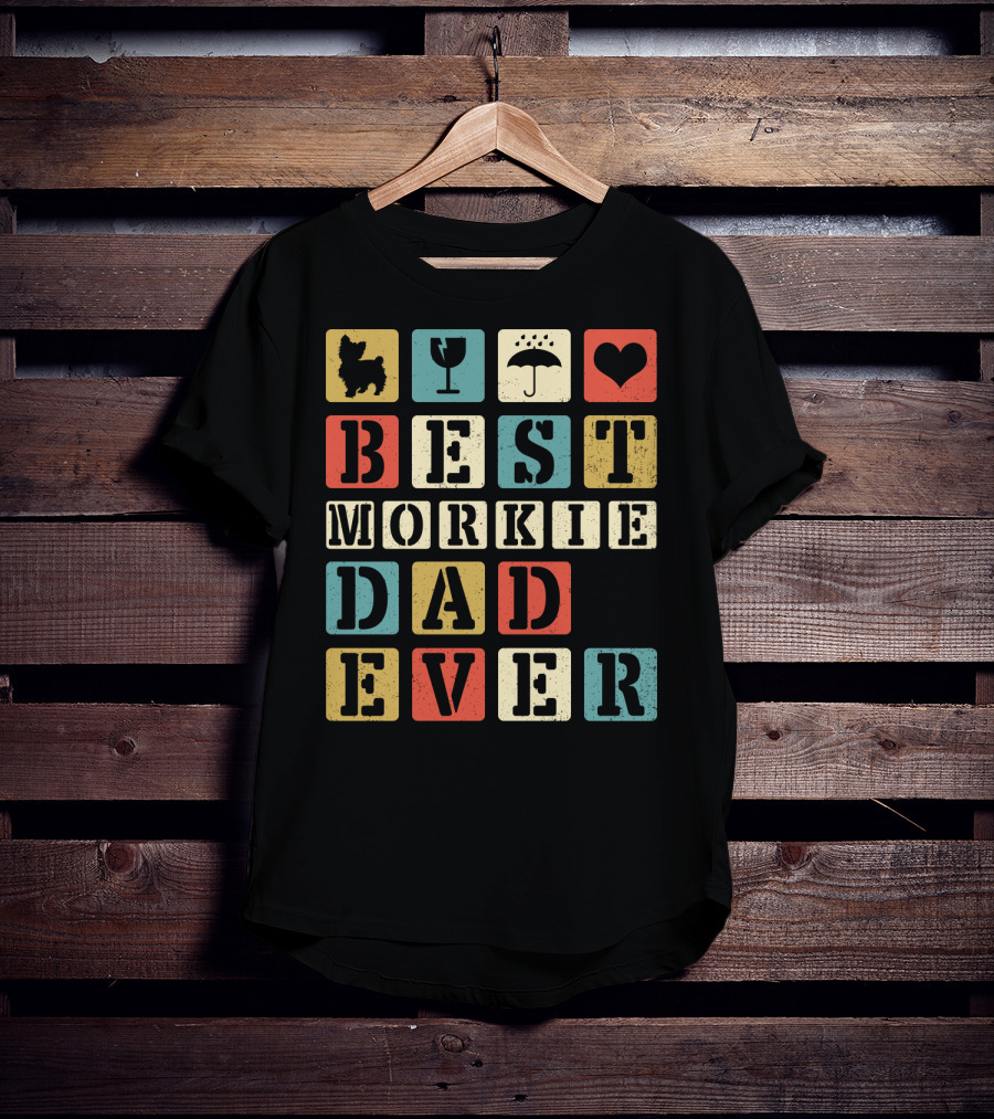 Best Morkie Dad Ever Vintage Style92 Blocks Heart Dog Elements T-Shirt