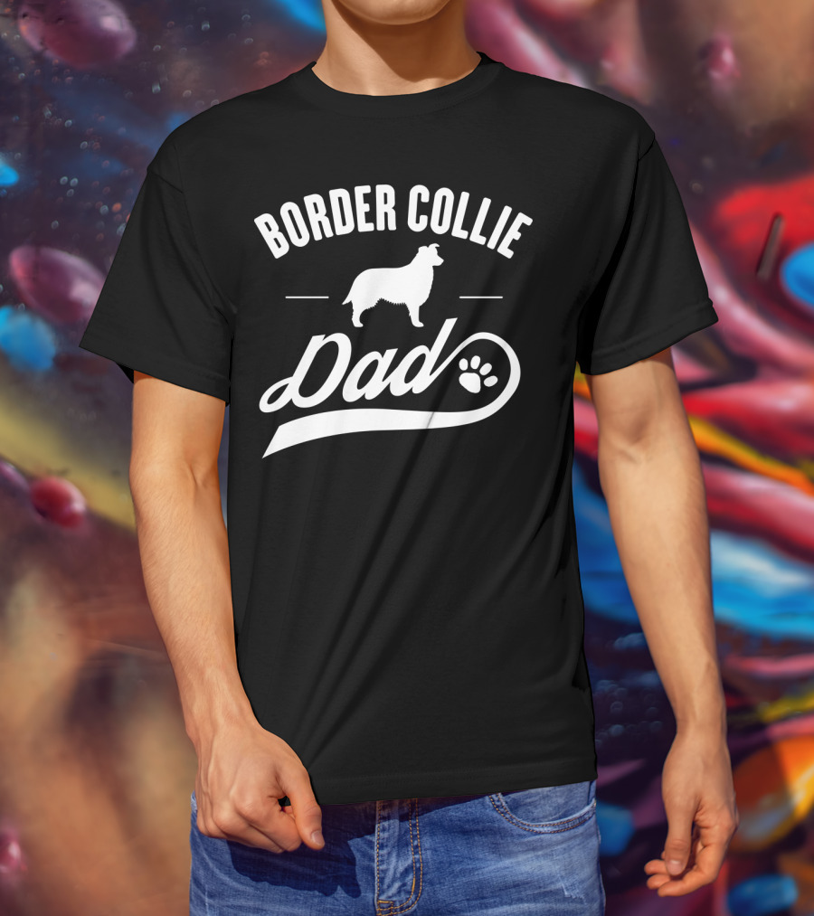 Border Collie Dad Dog Owner Lover Paw Prints T-Shirt
