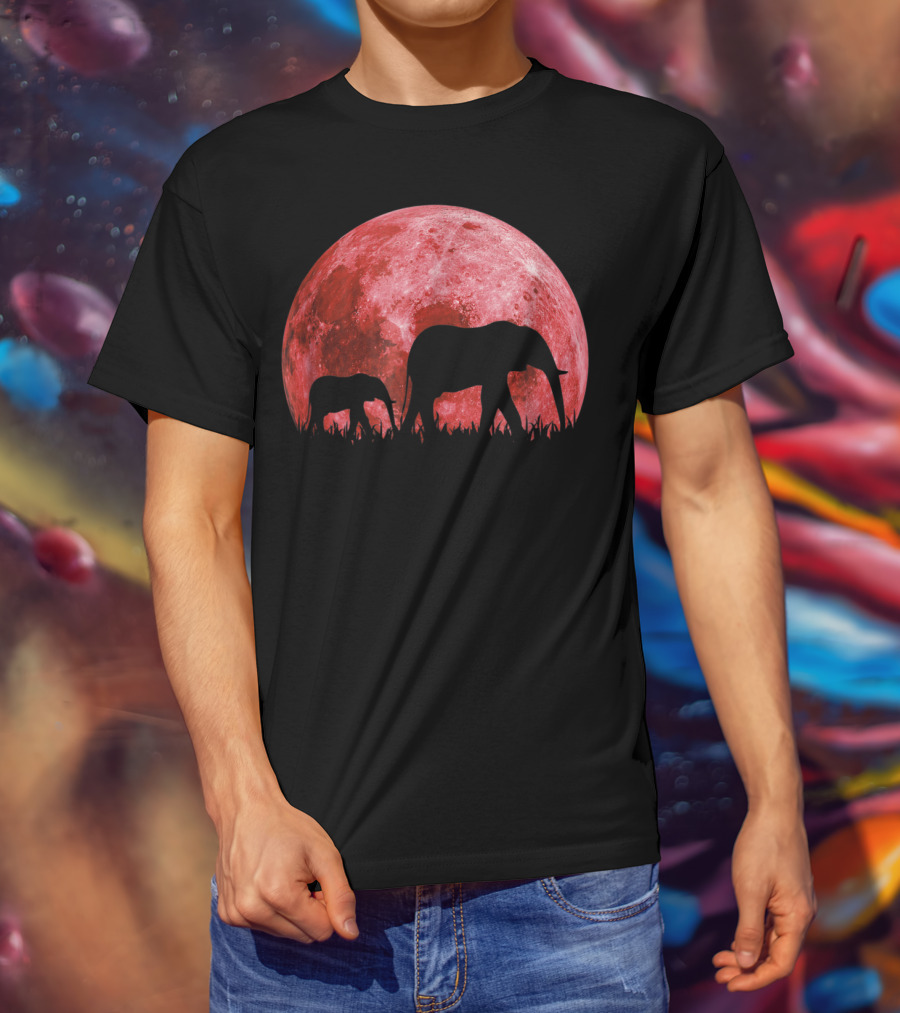 Africa Elephant Moon Safari Animal Map Dad Te42 T-Shirt