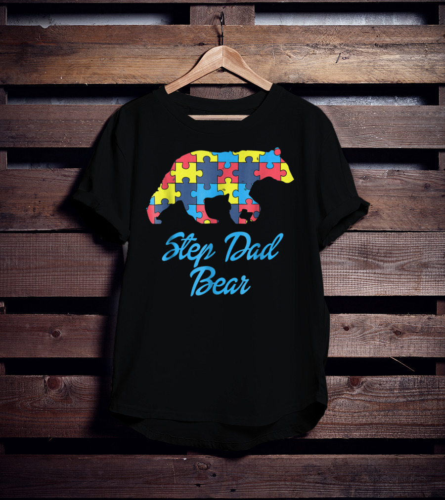 Step Dad Bear Autism Awareness Puzzle T-Shirt