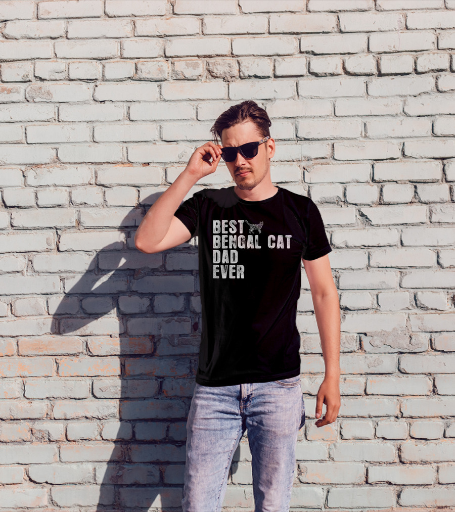 Best Bengal Cat Dad Ever With Cat Outline T-Shirt