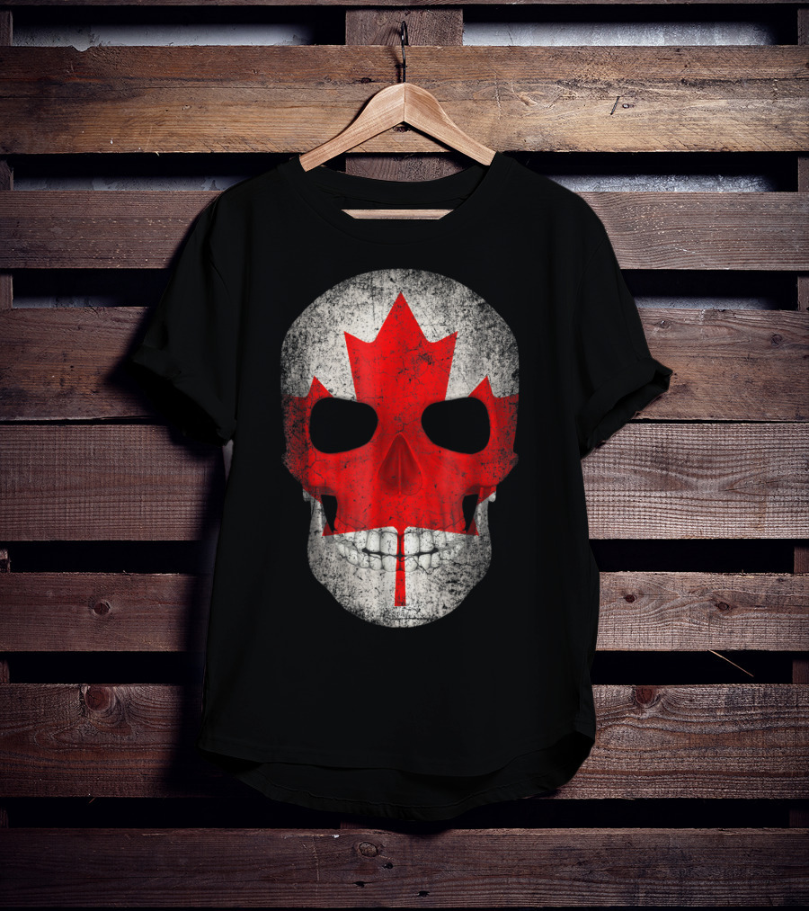 Canada Flag Skull Hockey Dad Canadian Boys T-Shirt