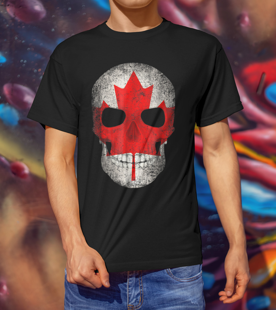 Canada Flag Skull Hockey Dad Canadian Boys T-Shirt