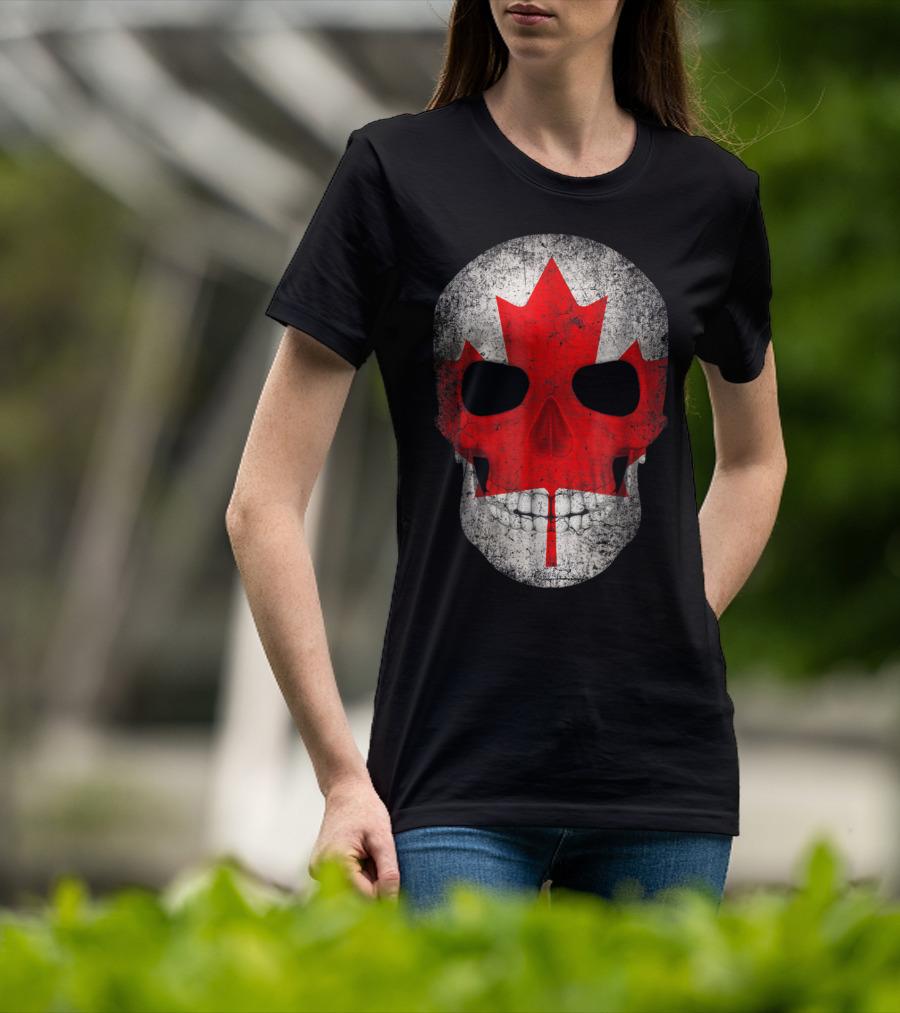 Canada Flag Skull Hockey Dad Canadian Boys T-Shirt