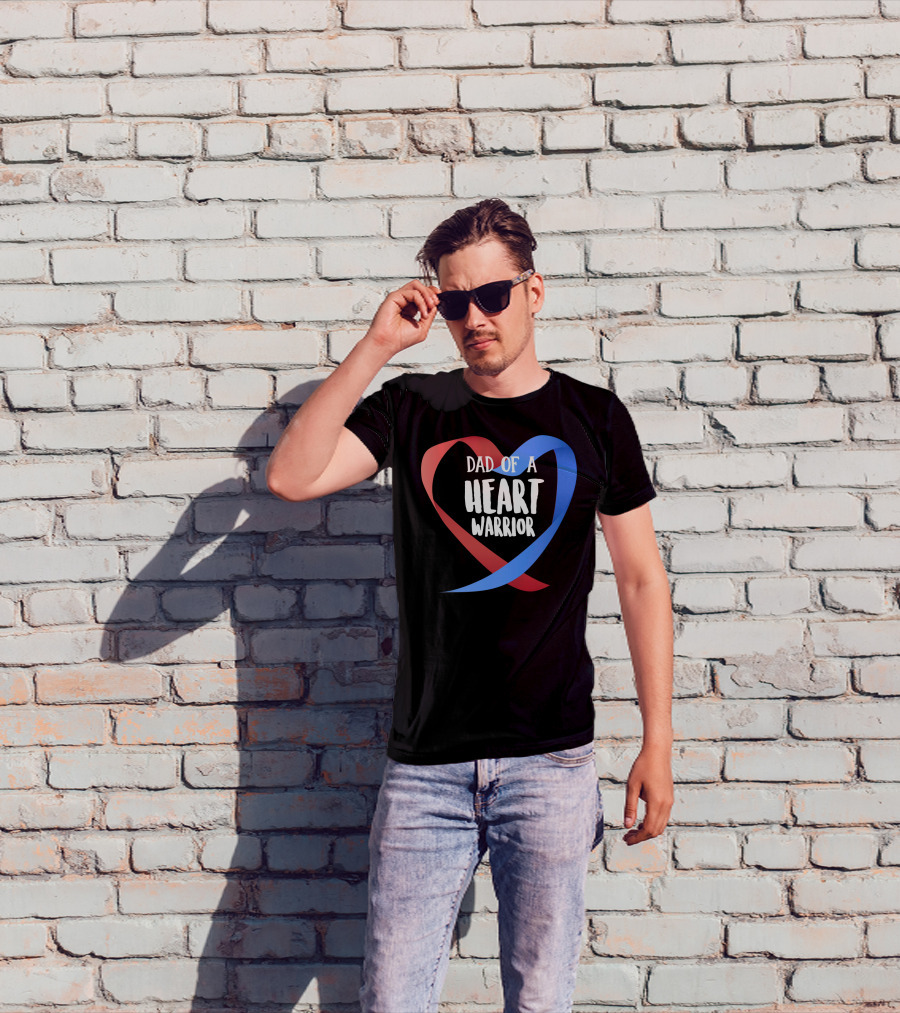 Dad Of A Heart Warrior CHD Awareness Red And Blue Ribbon Heart T-Shirt
