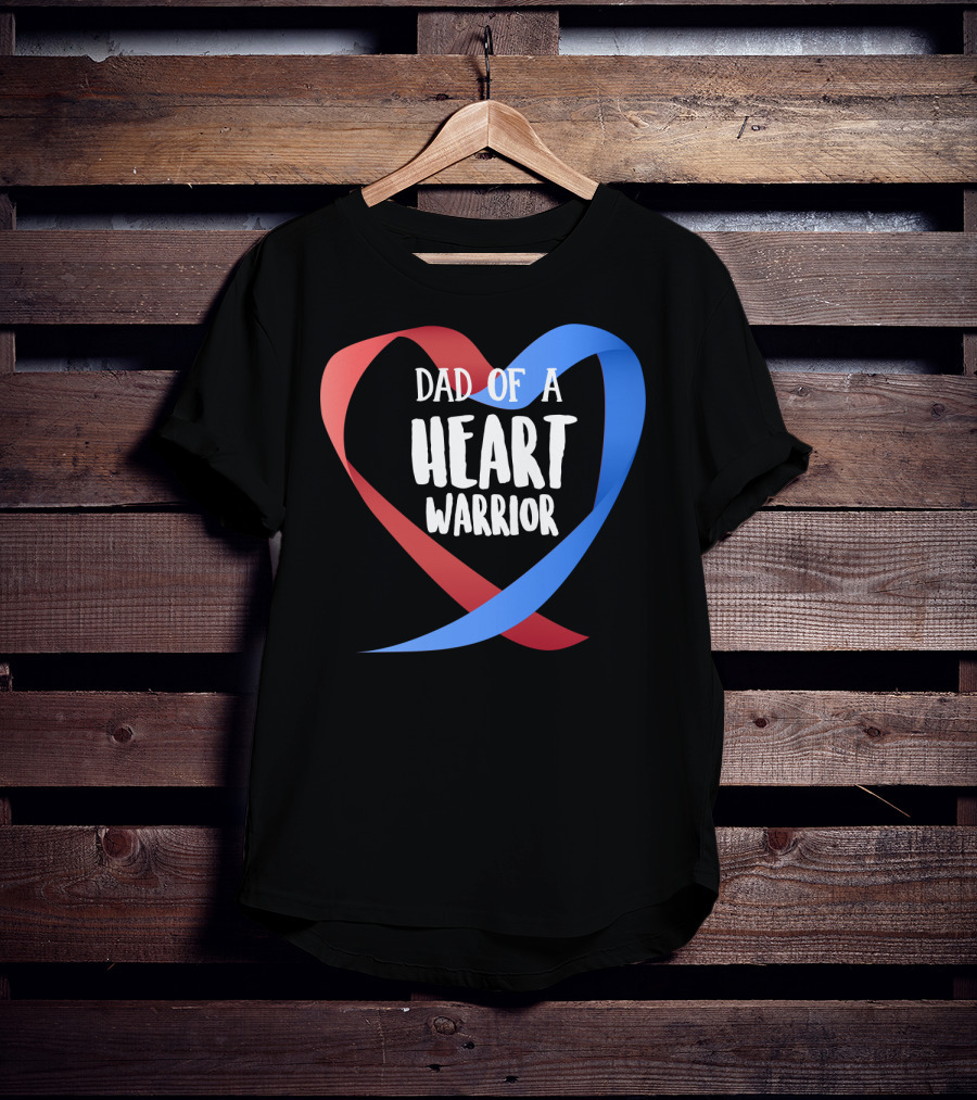 Dad Of A Heart Warrior CHD Awareness Red And Blue Ribbon Heart T-Shirt