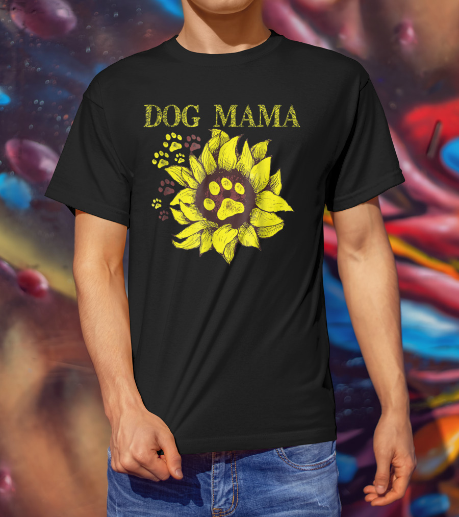 Dog Mama Sunflower Paw Prints T-Shirt