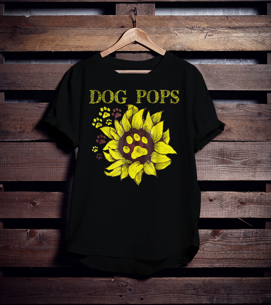 Dog Pops Sunflower Paw Prints Dog Dad T-Shirt