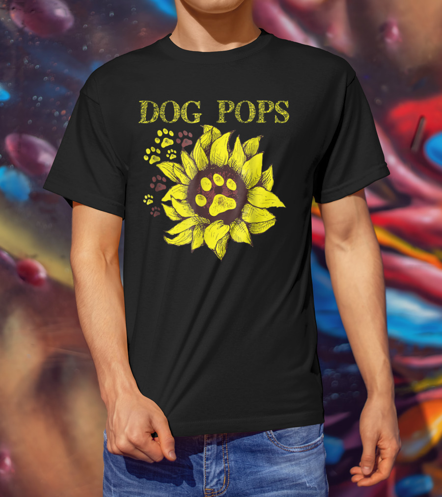 Dog Pops Sunflower Paw Prints Dog Dad T-Shirt