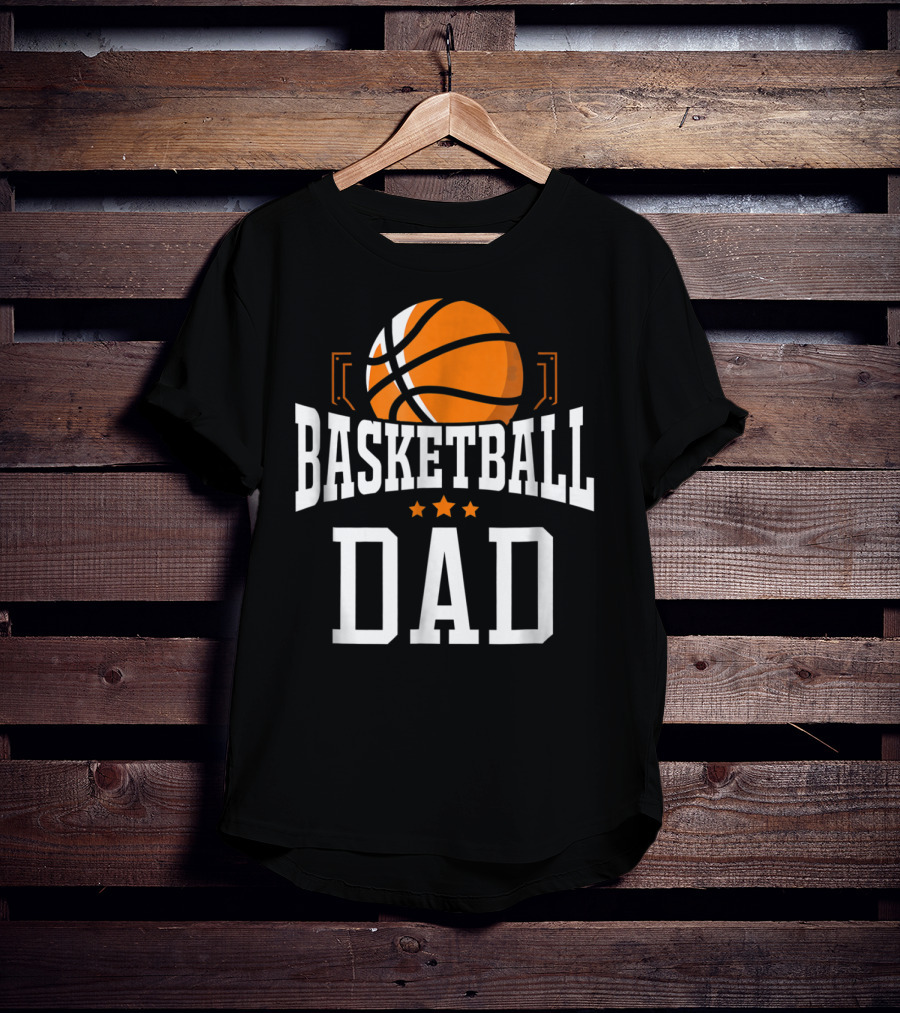 Basketball Dad With Orange Hoop Icon And Stars T-Shirt