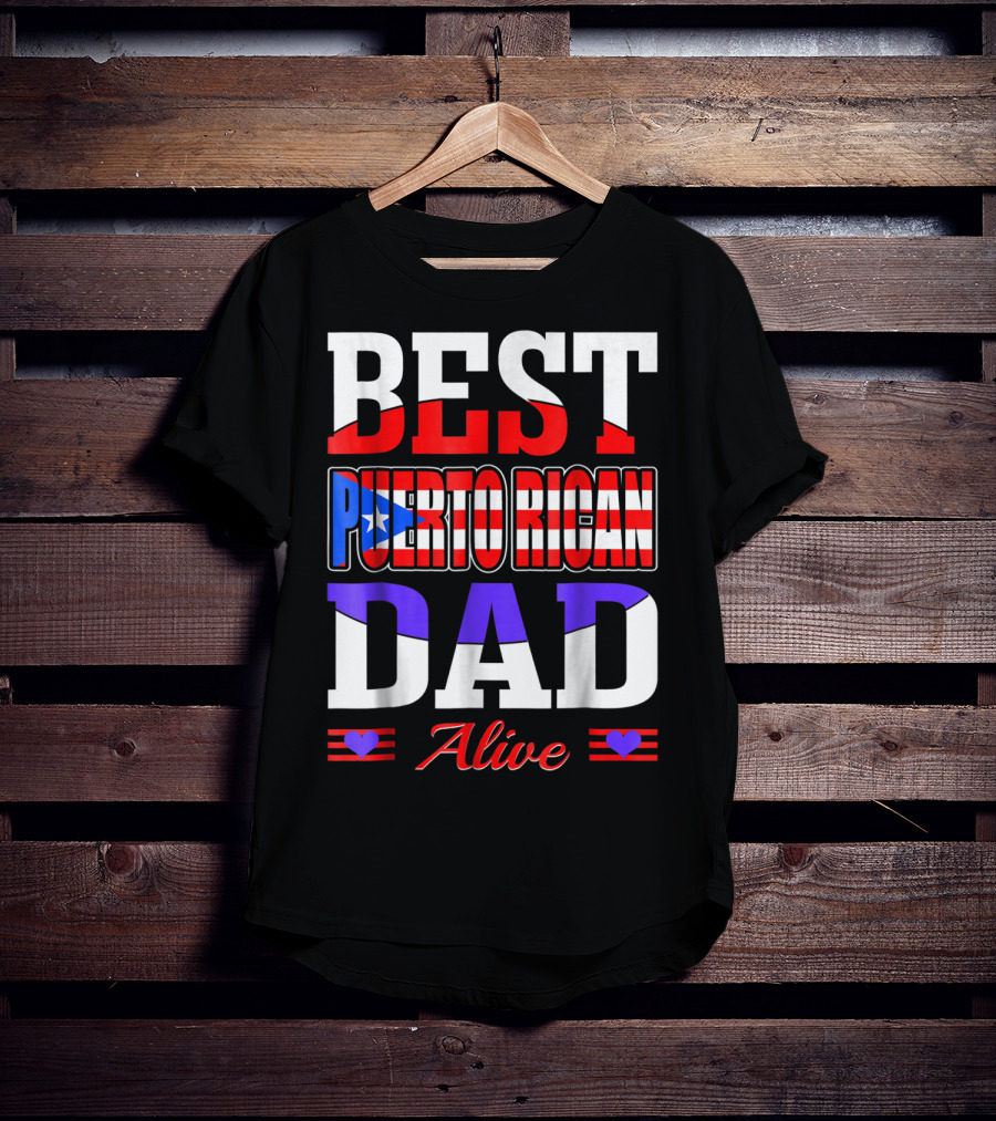 Best Puerto Rican Dad Alive USA Flag Style With Hearts T-Shirt