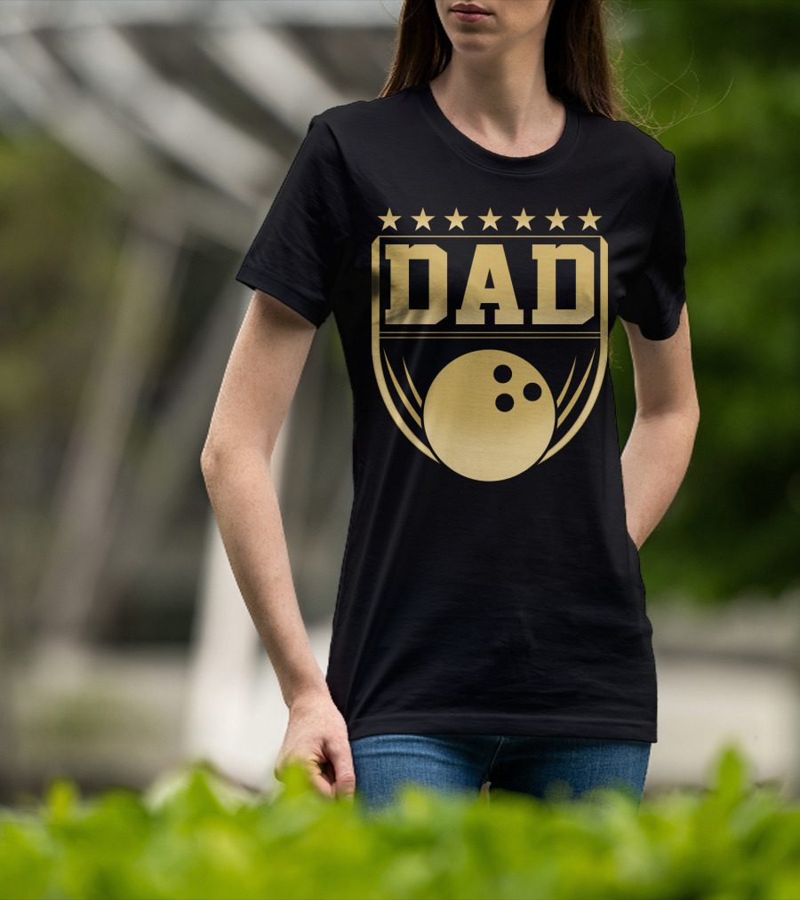 Dad Gold Bowling Ball Coach Stars Funny T-Shirt