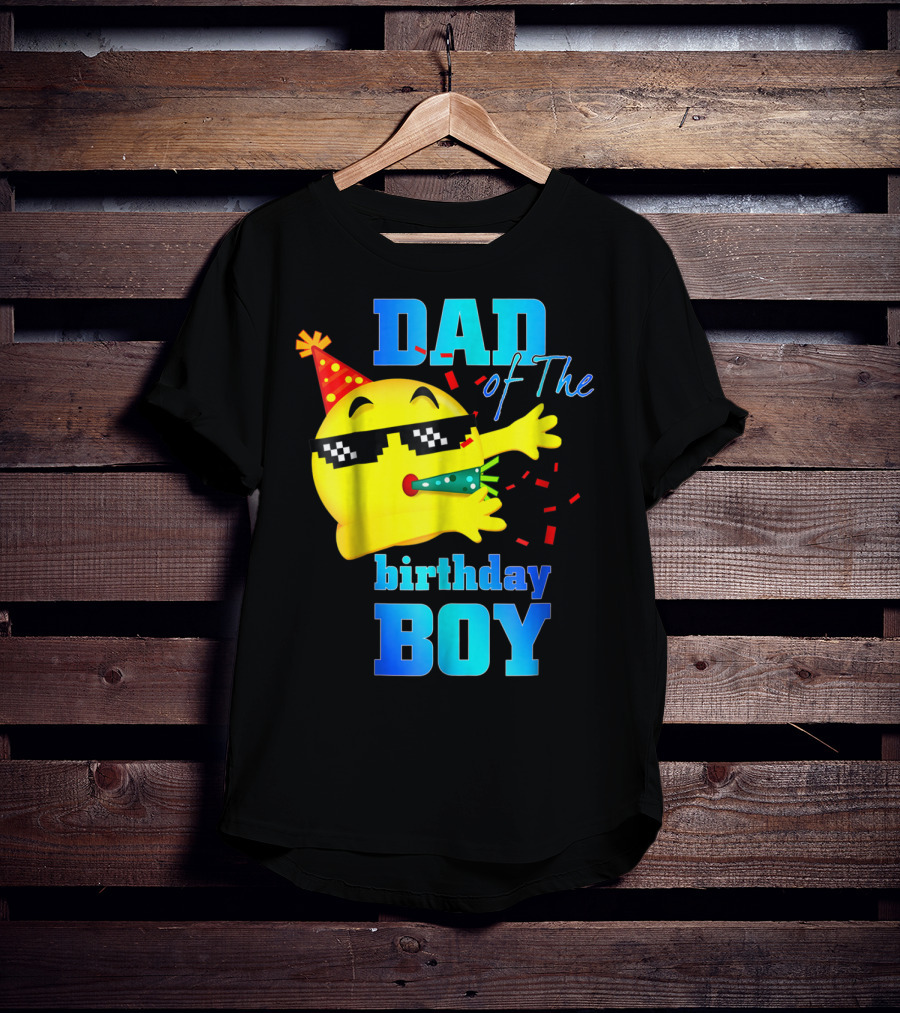 Dad Of The Birthday Boy Dabbing Emoji With Party Hat And Confetti T-Shirt