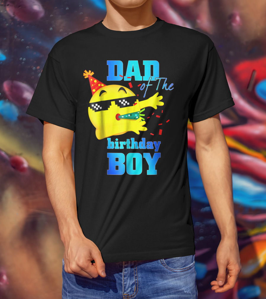 Dad Of The Birthday Boy Dabbing Emoji With Party Hat And Confetti T-Shirt
