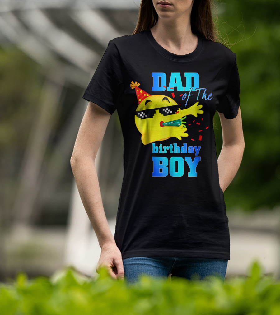 Dad Of The Birthday Boy Dabbing Emoji With Party Hat And Confetti T-Shirt