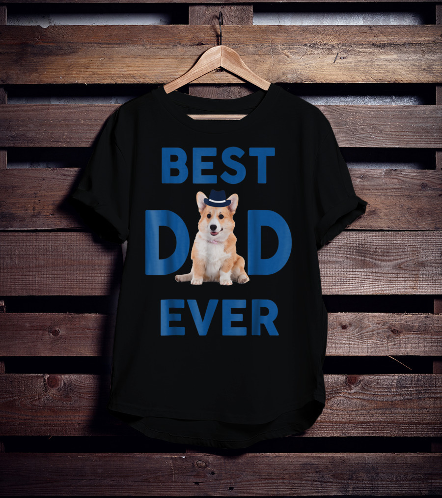 Best Dad Ever Corgi Pup Wearing Hat T-Shirt