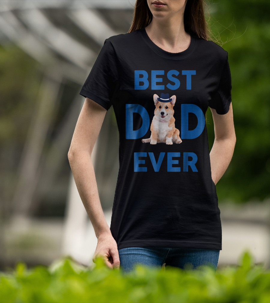 Best Dad Ever Corgi Pup Wearing Hat T-Shirt