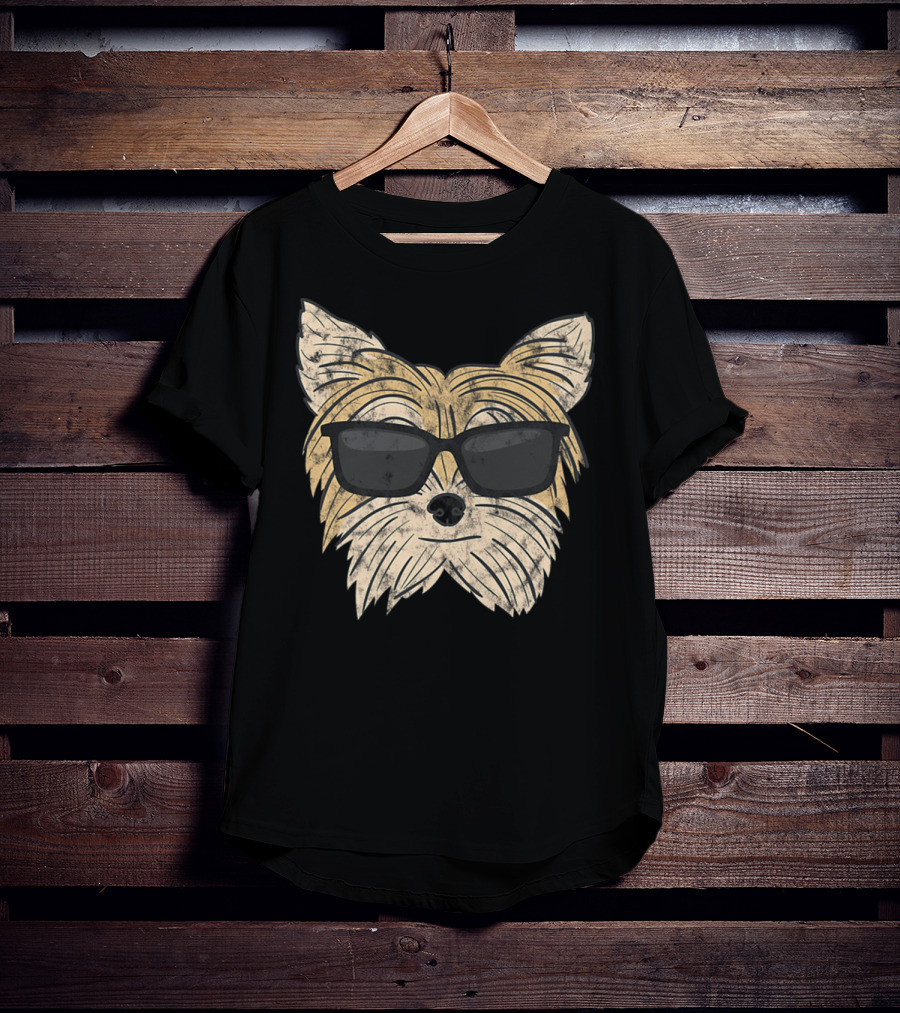 Cool Yorkie Sunglasses Yorkie Poo Dog Face With Shades T-Shirt