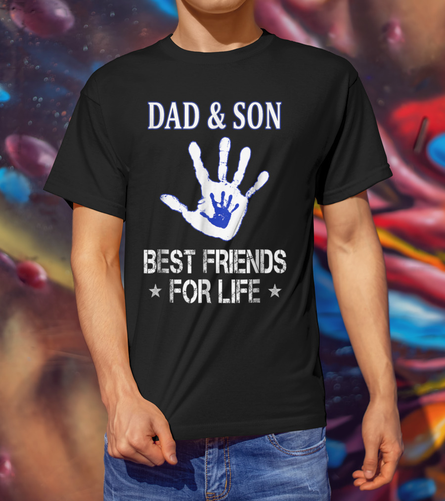 Dad And Son Best Friends For Life Handprint T-Shirt