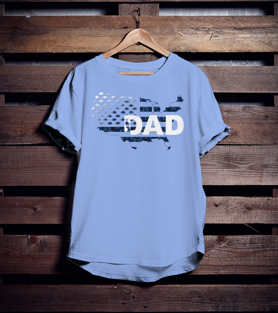 Dad Camouflage Flag Map USA Fish T-Shirt