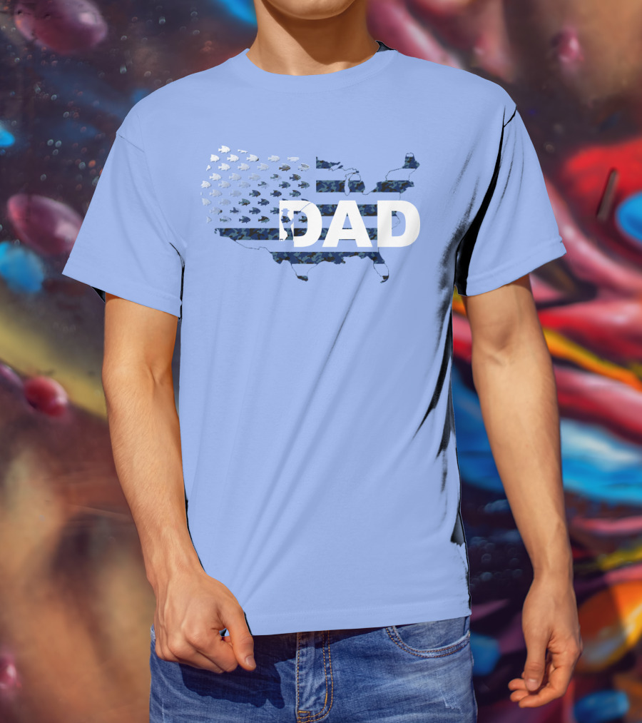 Dad Camouflage Flag Map USA Fish T-Shirt