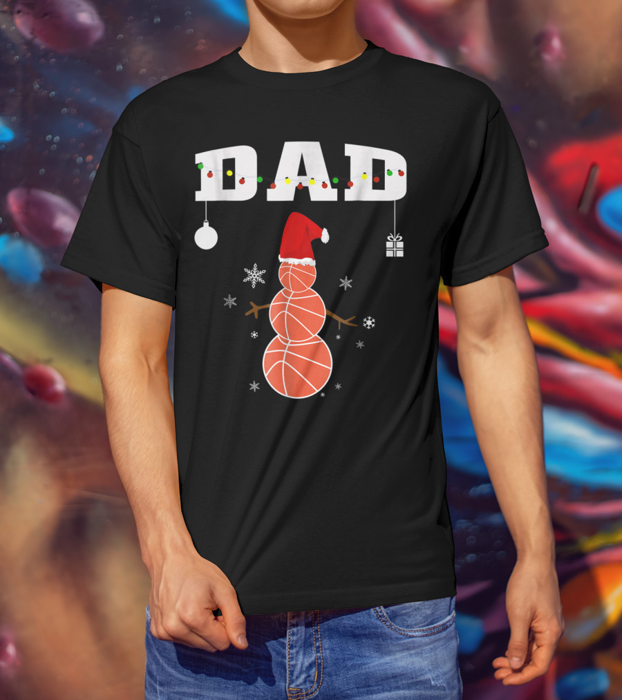 Dad Basketball Snowman Christmas Holiday T-Shirt