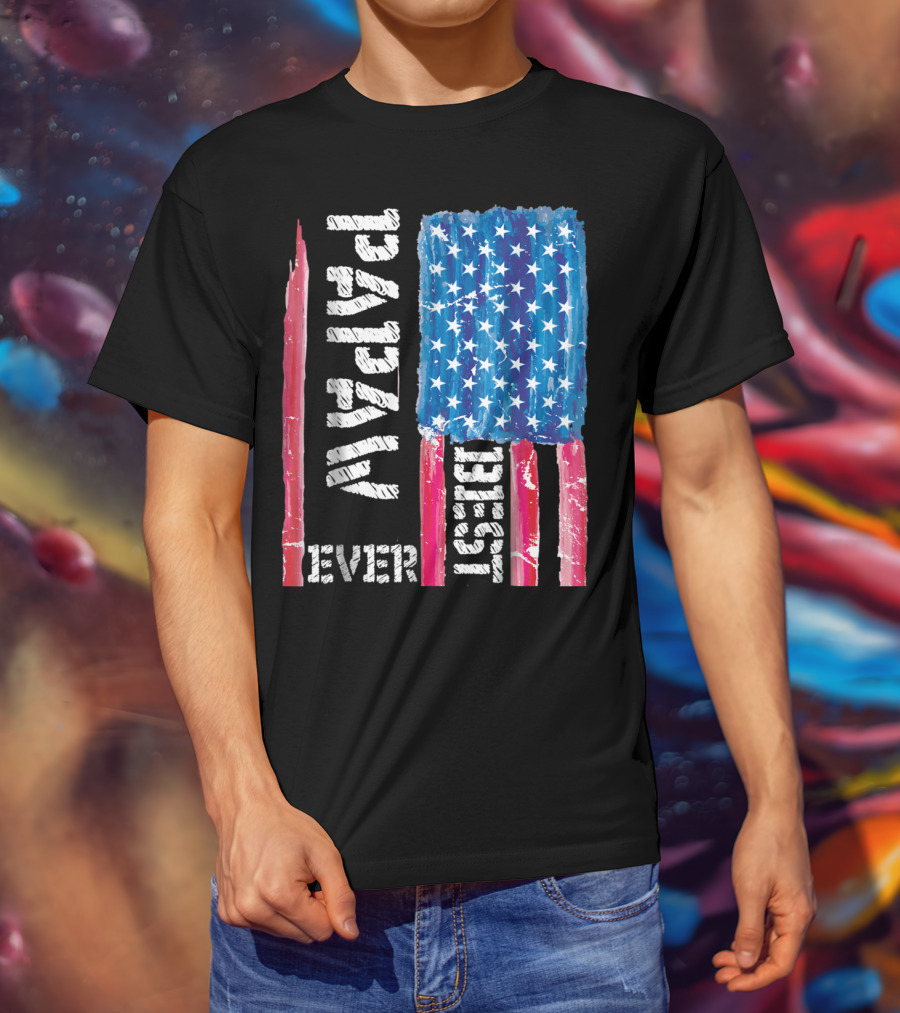 Best Papaw Ever Distressed American Flag Vertical Text And Stars T-Shirt
