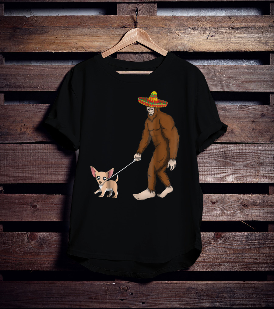 Bigfoot Sombrero Walking Chihuahua Cinco De Mayo T-Shirt