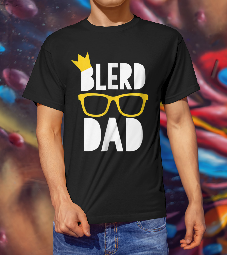 Blerd Dad Yellow Geeky Glasses Crown Black Nerd Dad T-Shirt