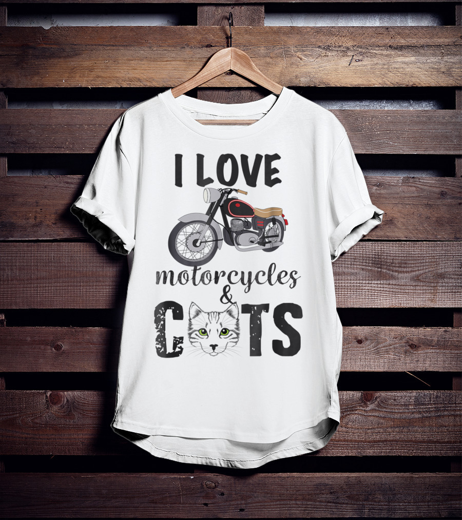I Love Motorcycles And Cats Grandpa T-Shirt