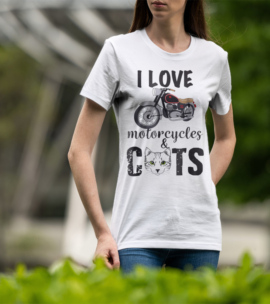 I Love Motorcycles And Cats Grandpa T-Shirt